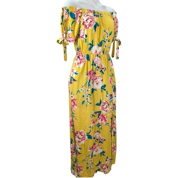 Band of Gypsies Maxi Dress Size 8 New Floral Off-Shoulder Yellow, Pink Dress - Picture 1 of 14